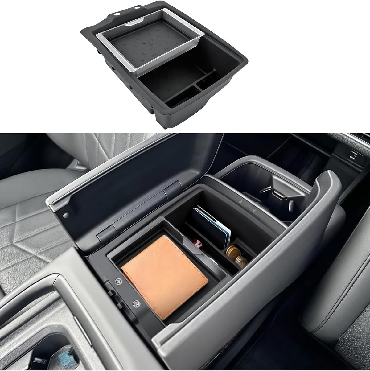 Double Layer, 2027 Telluride Center Console Organizer for Kia Telluride (SX Prestige, X-Line SX Prestige, X-Pro SX Prestige),Durable ABS&Anti-Slip Rubber Console Tray 2027 Telluride Accessories