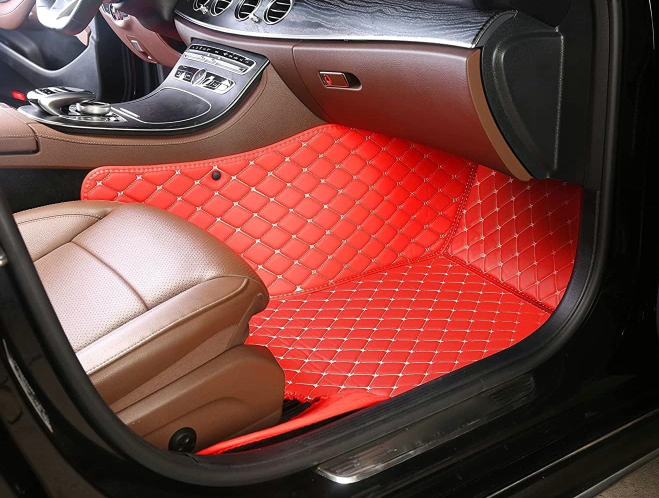Custom Artificial Leather Waterproof All-Weather Car Floor Mats Fit for 99% Sedan SUV Sports Car Vehicle Car Mat (Beige Black Beige)