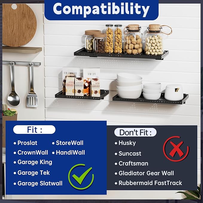 Heavy Duty Slatwall Shelf 24x12Inch, Steel Slatwall Accessories Storage Rack for Garage, Retail, Workshop (6, 24x12Inch)