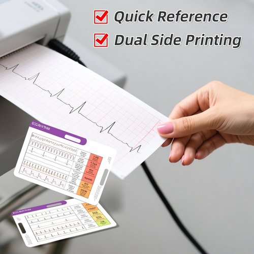 **EKG Rhythm Interpretation Card - Quick ECG Reference Guide with 3X Magnifier & Badge Holder - Durable Plastic for Nurses**
