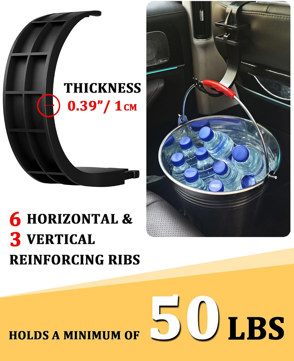 Concealable XL Hard Hat Holder for Truck, 3‑Size Heavy-Duty Car Seat Hooks