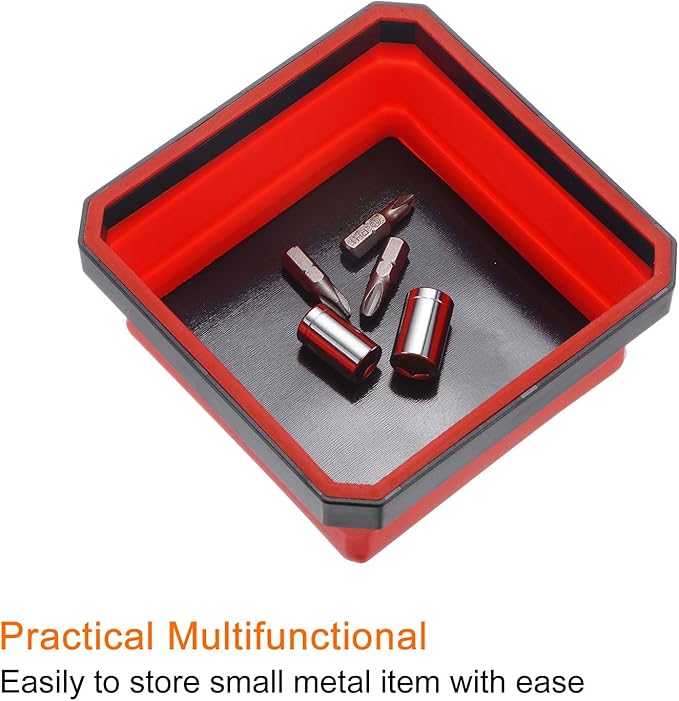 HARFINGTON 2Pcs Collapsible Magnetic Parts Tray Foldable Tool Trays Square Small Metal Parts Organiser for Fixing Screw Bolts Nuts Washers Pins, Red, Blue