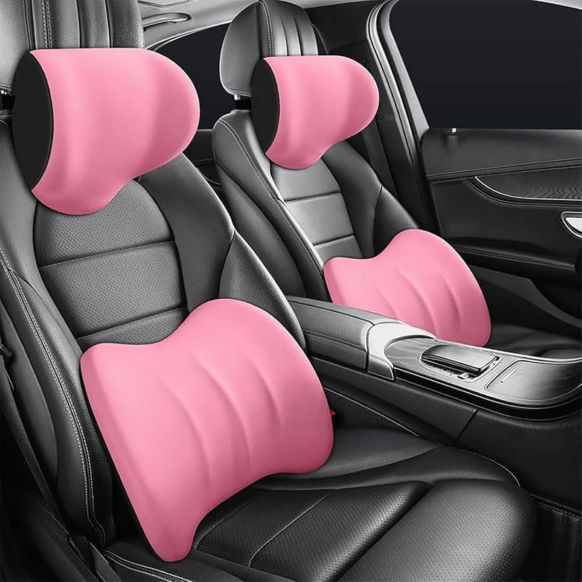 Car Headrest & Lumbar Support Cushion for Honda CRV 2023 2024 2025, Ergonomic Car Seat Headrest Memory Foam Neck and Back Pillow Kit Breathable Removable for Driving Fatigue Relief,E/Orange