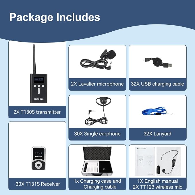 Retekess T130S Wireless Tour Guide System, Church Translation System, Wireless