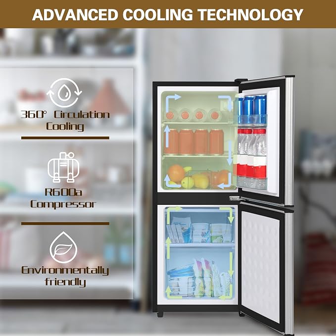 4.2 Cu. Ft. Mini Fridge with Freezer, Small Refrigerator Silver | with 7-Level Adjustable Thermostat, Mini Refrigerator Compact Fridge and Freezer for Dorm, Office, Apartment, College, RV
