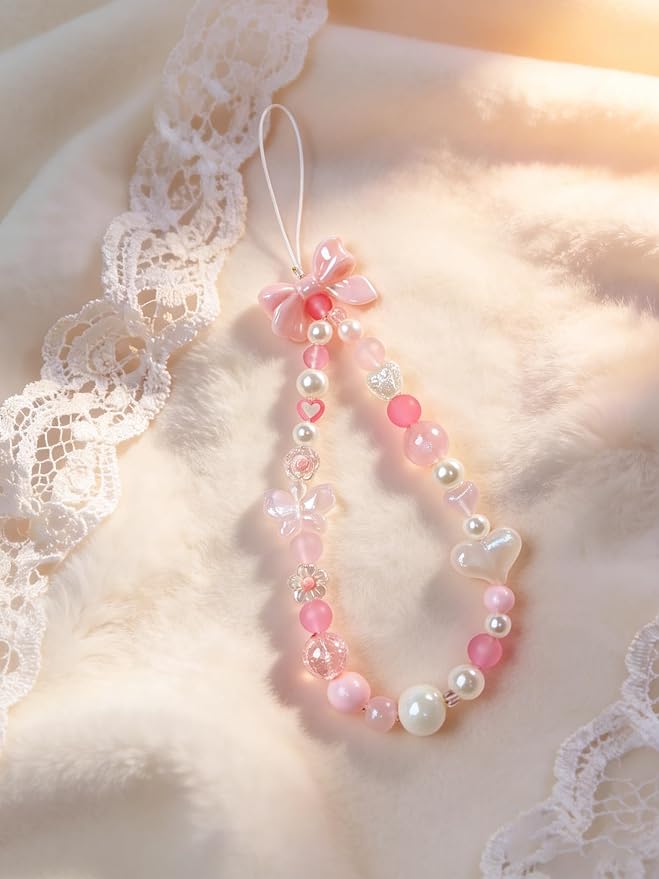 2 Pcs Phone Charm Strap Hand for iPhone Wrist Strap Camera Lanyard Pearl Beaded