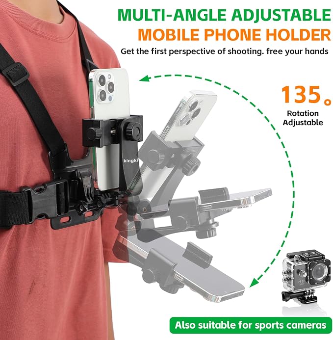 KINGKI Mobile Phone Chest Mount Harness Strap Holder Cell Phone Clip Action