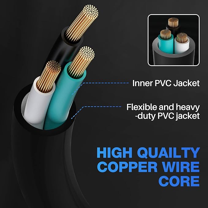 Extension Cord 4 FT (2-Pack), 3 Prong Extension Power Cord, 16/3 Gauge Flexible Cold, 13A 1625W 16AWG, 3 Prong Electric Cord, ETL, Black Cable with 25 Cable Ties