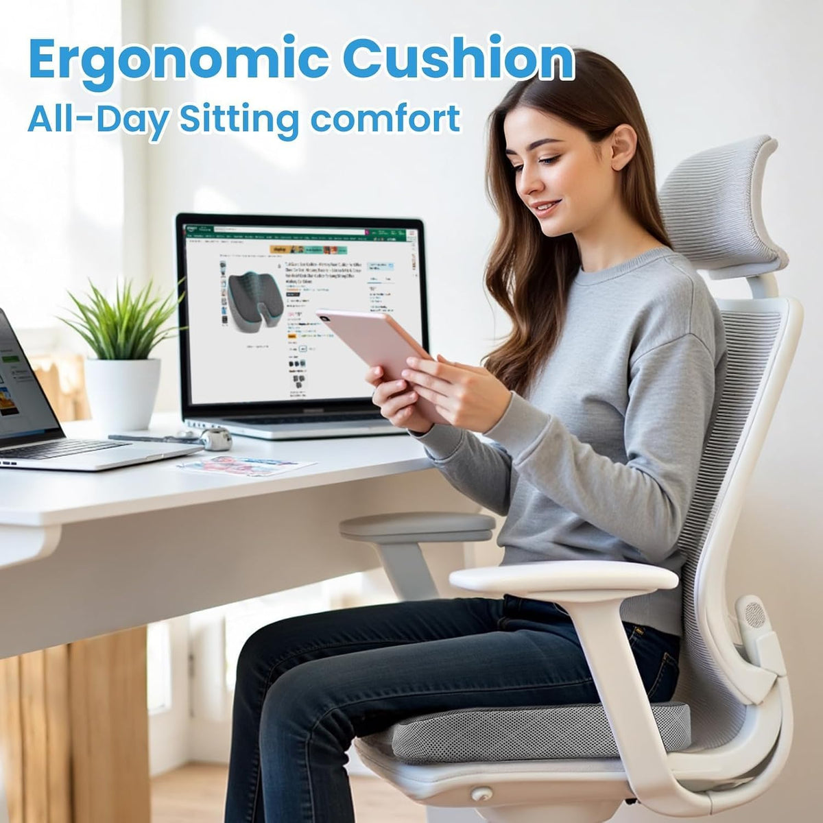 TushGuard Memory Foam Office Chair Seat Cushion - Dark&Light Grey, XX-Large