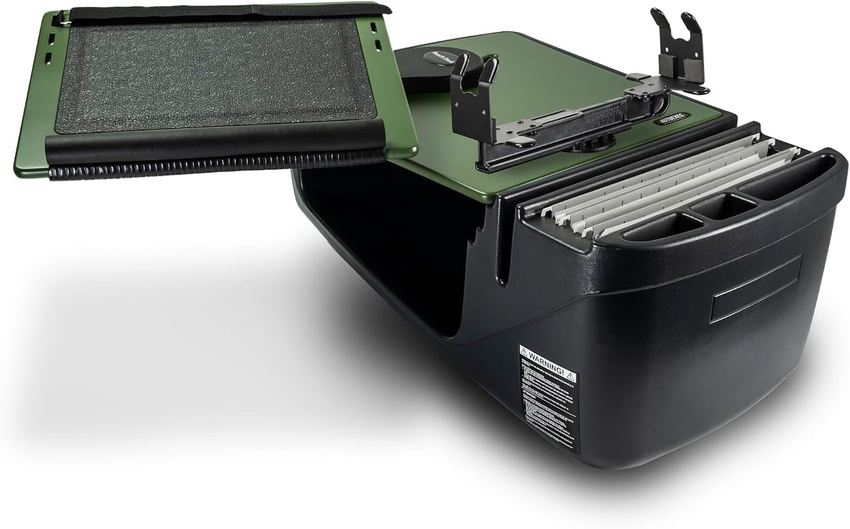 AutoExec Reach Car Desk for Your Vehicle Workstation and Mobile Office, Front Seat Army Green with Printer Stand