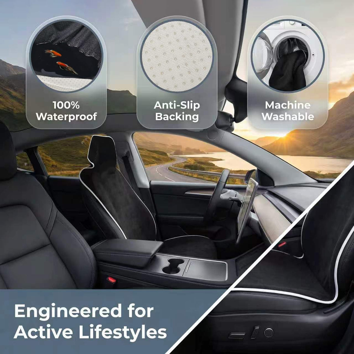 Waterproof Stain Resistant Towel Car Seat Covers，Universal Non-Slip for Gym Workout, Swimming, Beach and Workout Outdoor, Machine Washable(Black,2 Pack)