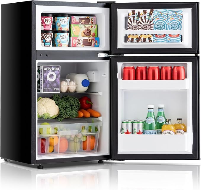 Refrigerator 3.2 Cu.Ft Mini Fridge with Freezer, 7-Temperature | Double Door Compact Refrigerator, Adjustable Thermostat & Removable Shelves for Dorm Apartment (2 Door)