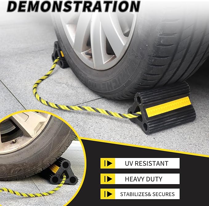 Vacallity Wheel Chocks for RV Trailer Car Truck, Upgrade Rubber Wheel Chocks with Rope Easy to Use,Camper Travel Chock Blocks Wheel Immobilizers & Chocks (6.2" 4pair)