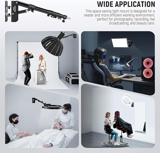 NEEWER Ring Light Wall Mount Boom Arm, Aluminum Alloy, 6.6lb/3kg Capacity