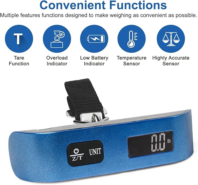 travel inspira Luggage Scale, Portable Digital Hanging Baggage Scale for Travel, Suitcase Weight Scale with Rubber Paint, 110 Pounds, Battery Included
