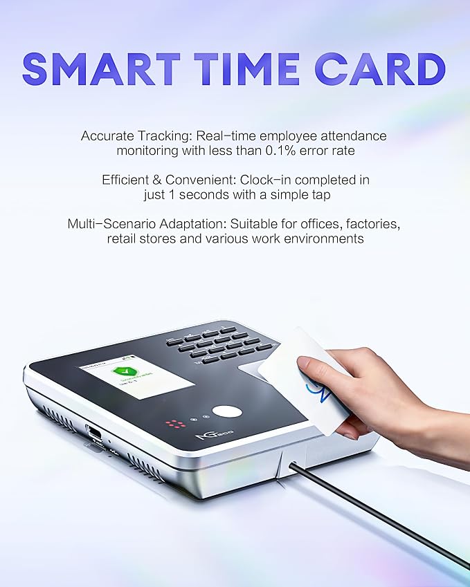 NGTeco Smart Time Card PVC Employee ID Card MB1, TC7 Time Clocks, Waterproof &