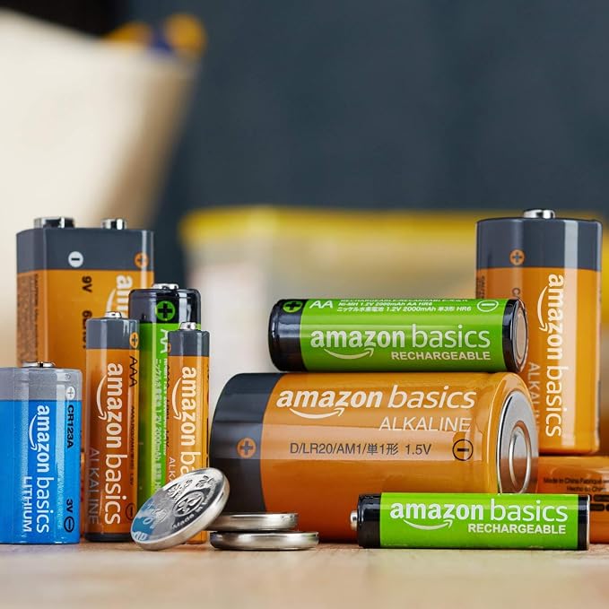 Amazon Basics 24-Pack Rechargeable AAA NiMH Batteries, 800 mAh, Low
