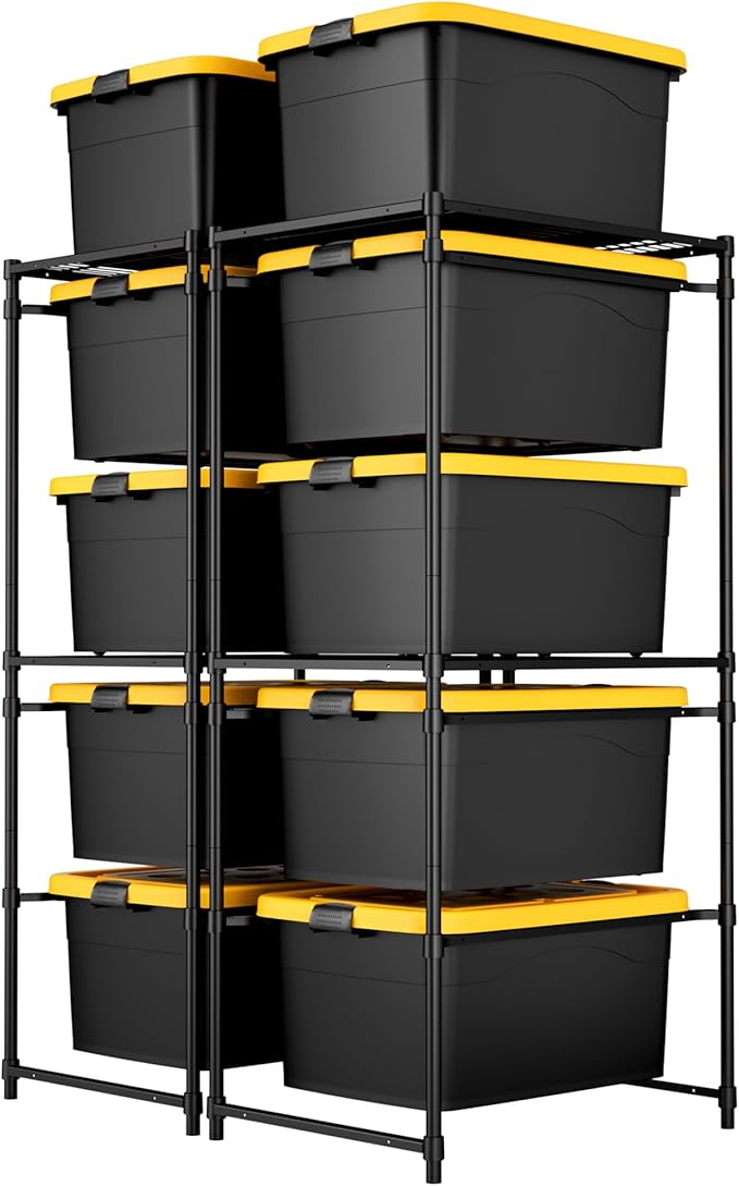 WORKPRO 2 Pack 5-Tier Tote Storage Rack, Heavy-Duty 27 Gallon Tote Storage Rack Holds 10 Totes, 1050 LBS Storage Bin Rack for Garage, Kitchen, or Basement, 30.5"x22.5"x69", Black