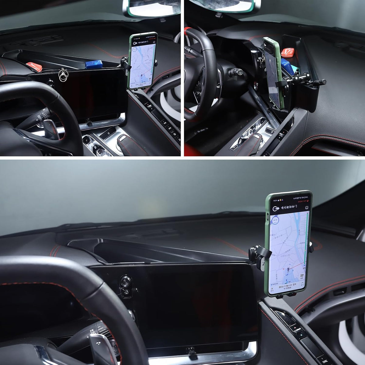for Corvette C8 Center Console Tray Phone Holder Mount Organizer,360 Degree Rotatable Phone Holder Stand Navigation Screen Rear Storage Box Organizer Tray for Corvette C8 2020-2024 2025 (E)