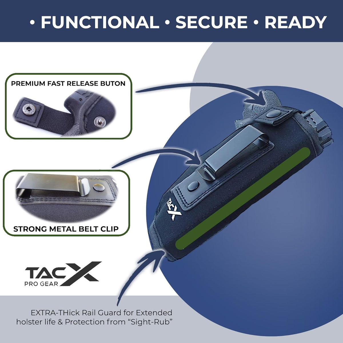Skiennix Universal IWB Holster - Concealed Carry Inside The Waistband | Flexible Neoprene for S&W M&P Shield 9/40, 1911, XDS, Taurus, Glock