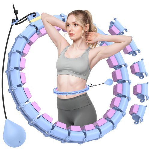 HCOIW Plus Size Silent Weighted Hula Infinity Fitness Detachable Hoops 65-Inch 32 Knot, Smart Noiseless Infinity Hula for Women, Waist and Abdominal Home Weight Loss Exercise Fit Hoop,Blue and Purple