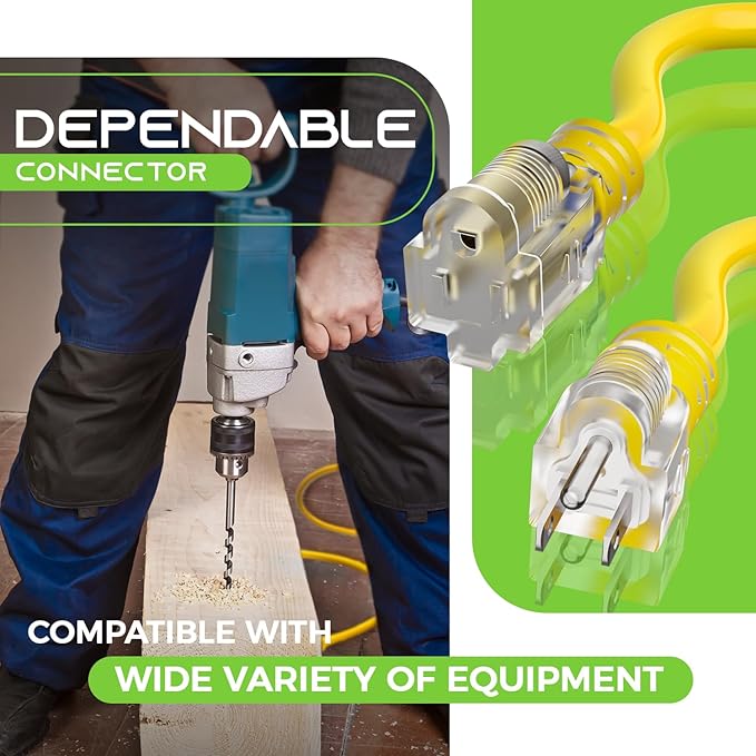 GEARit 100 Ft Extension Cords 10/3 Gauge Outdoor/Indoor SJTW 10 AWG 3 Prong Heavy Duty Power Cable 15A 125V 1875W for Lawn, Garden, Appliances Yellow