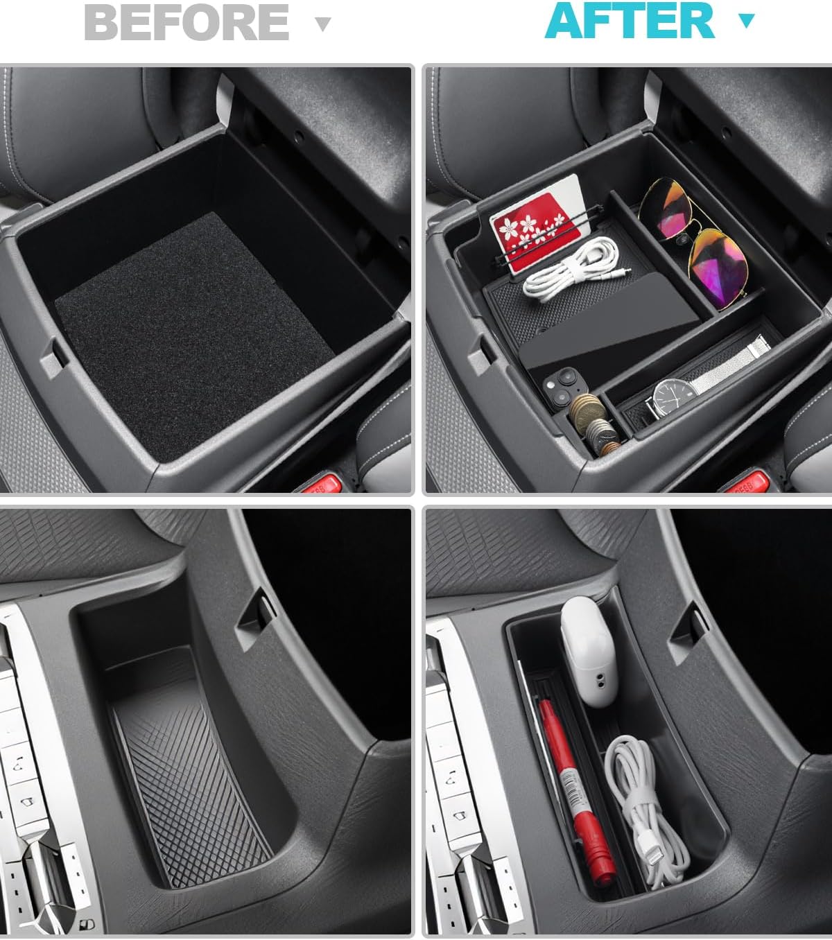 CDEFG 2Pcs for 2025 2026 2027 Kia Carnival Center Console Organizer, 2025 2026 2027 Kia Carnival (LX/LXS/EX/SX/SX Prestige) Accessories Middle Console Organizer Storage Box