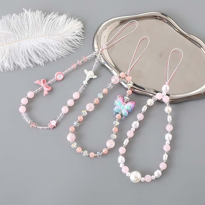 Beaded Phone Charm Lanyard Strap Girly Style Fixed Beads Pearl Lanyards