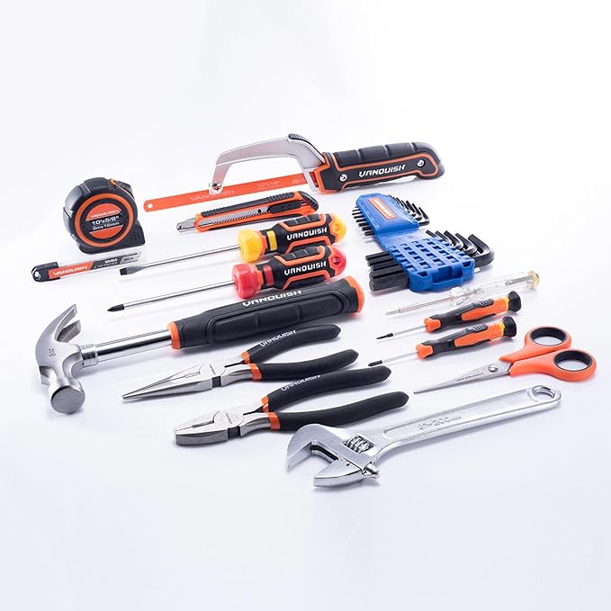 Vanquish 37-Pieces Tool Set for Home,Basic Essential Small Tool Kit Box for Apartment, Dorm, and Household with Blow Molded Storage Case (8001)