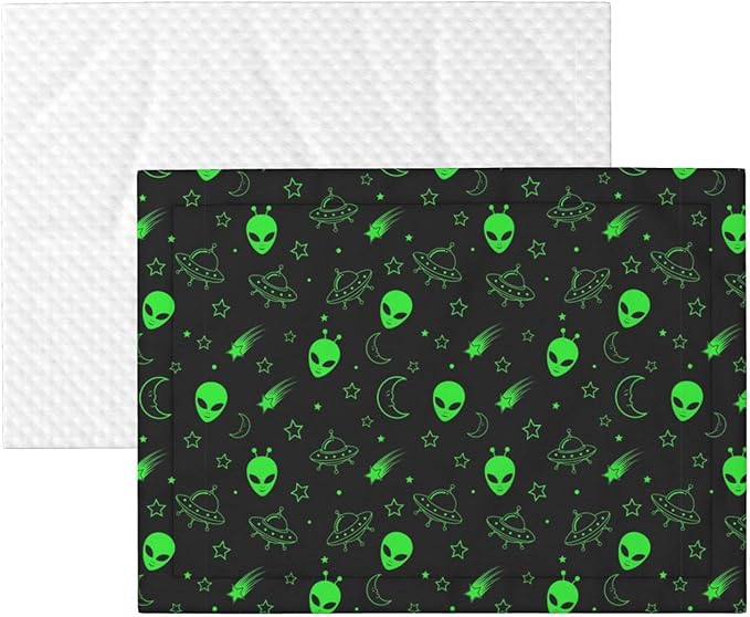 Pet Blanket for Couches and Beds, Green Alien Moon Spaceships Planet Black, Reversible Double Sided Plush Design with Soft Bumpy Texture and Smooth Surface, Furniture Protector