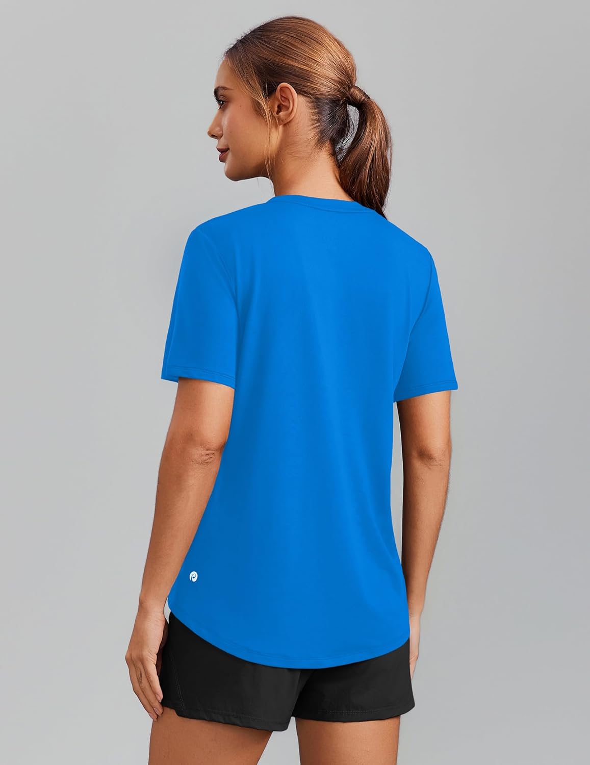 PINSPARK Soft Workout Tops for Women - Short Sleeve V-Neck, Moisture-Wicking, Quick Dry | UPF 50+ Sun Protection