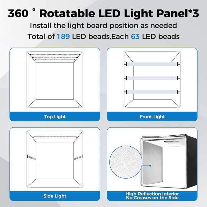 Photo Light Box, Portable 12/16/20/24/32 Inch Photo Studio LightBox, Shooting