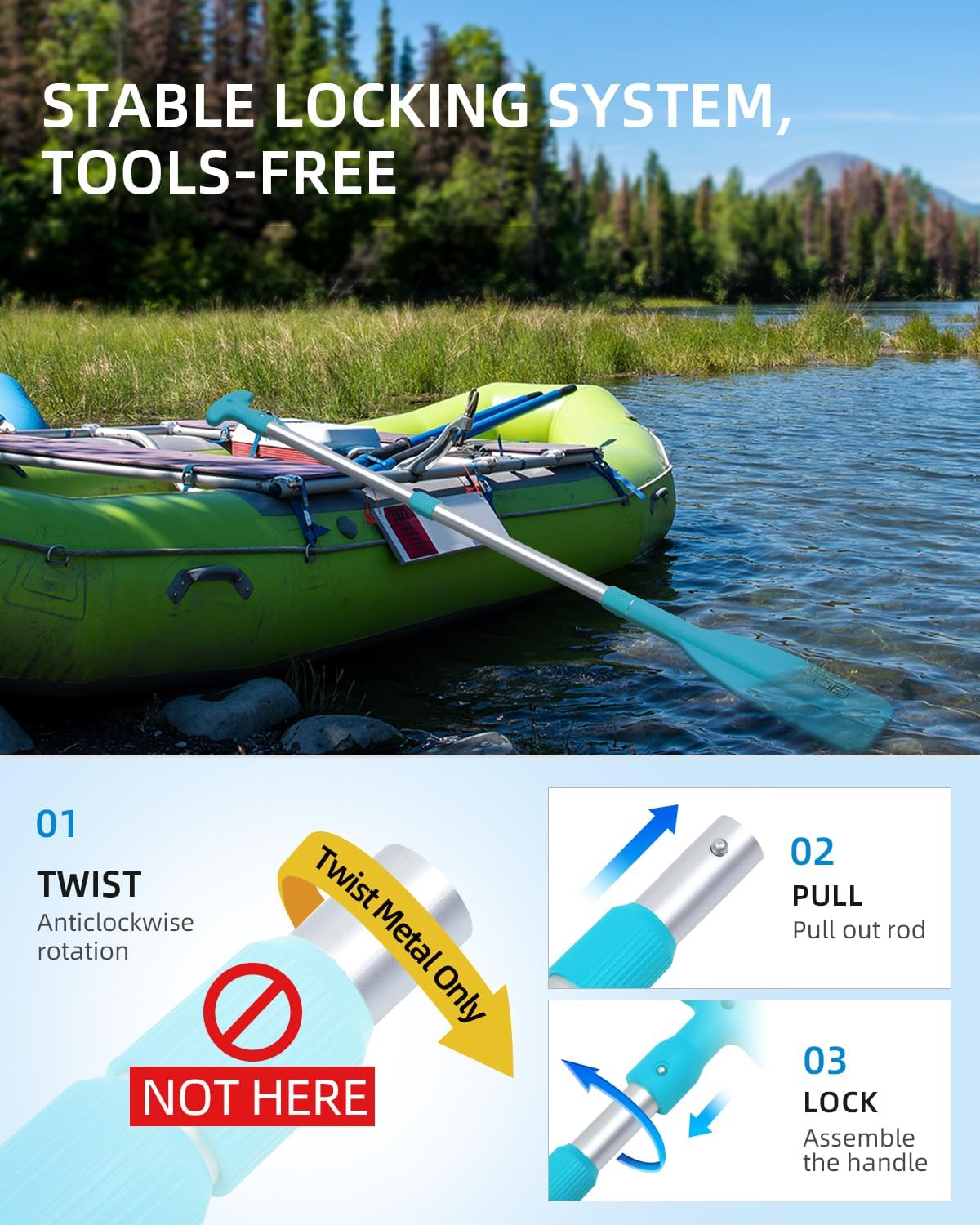 OCEANBROAD Telescoping Emergency Paddle - Adjustable 21''-42'' or 26''-54'' Aluminum Shaft for Kayaking & Canoeing