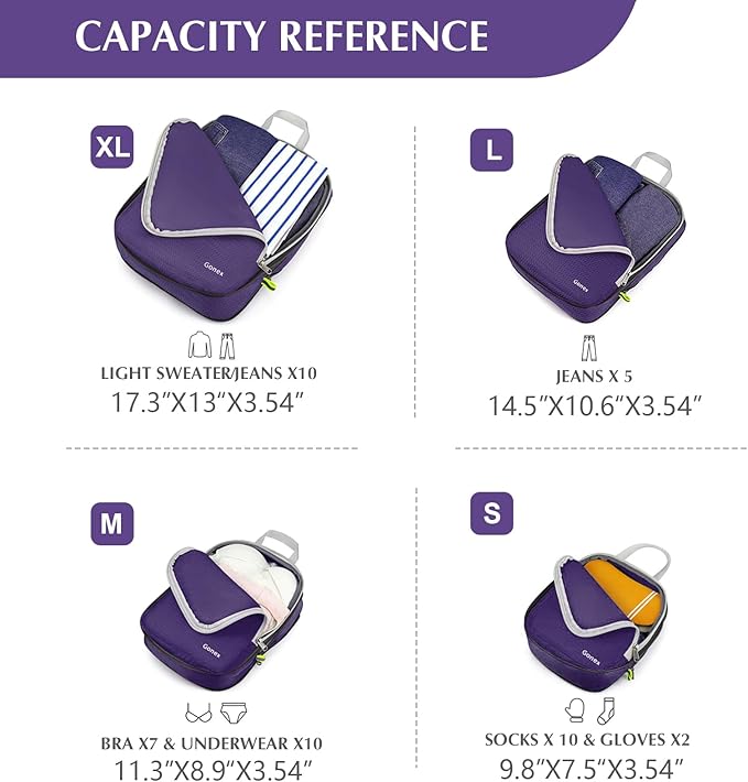 Gonex Compression Packing Cubes, 3pcs/4pcs Expandable Storage Travel Luggage Bags Organizers
