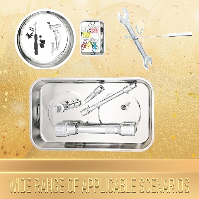 4PC Magnetic Tool Set: Magnetic Bowl + 2 Sizes Magnetic Trays + 25" Telescoping Pickup Tool – Durable Magnetic Parts Tray for Garage/Mechanics/DIY Repairs