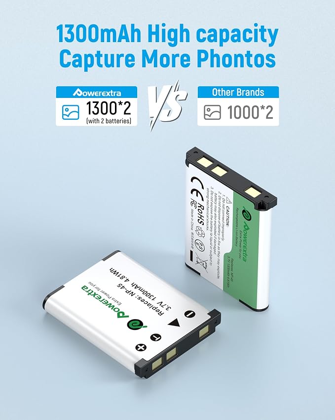 NP-45 NP-45A NP-45B NP-45S Battery 1300mAh*2 & Dual Charger Compatible