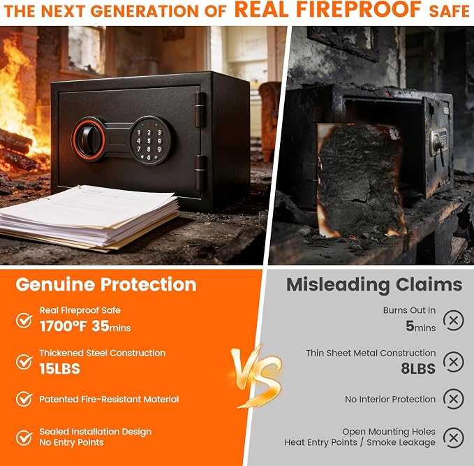 Small Fireproof Safe for Home, 14.8Lbs Heavy Duty Fire Safe Box for Office &