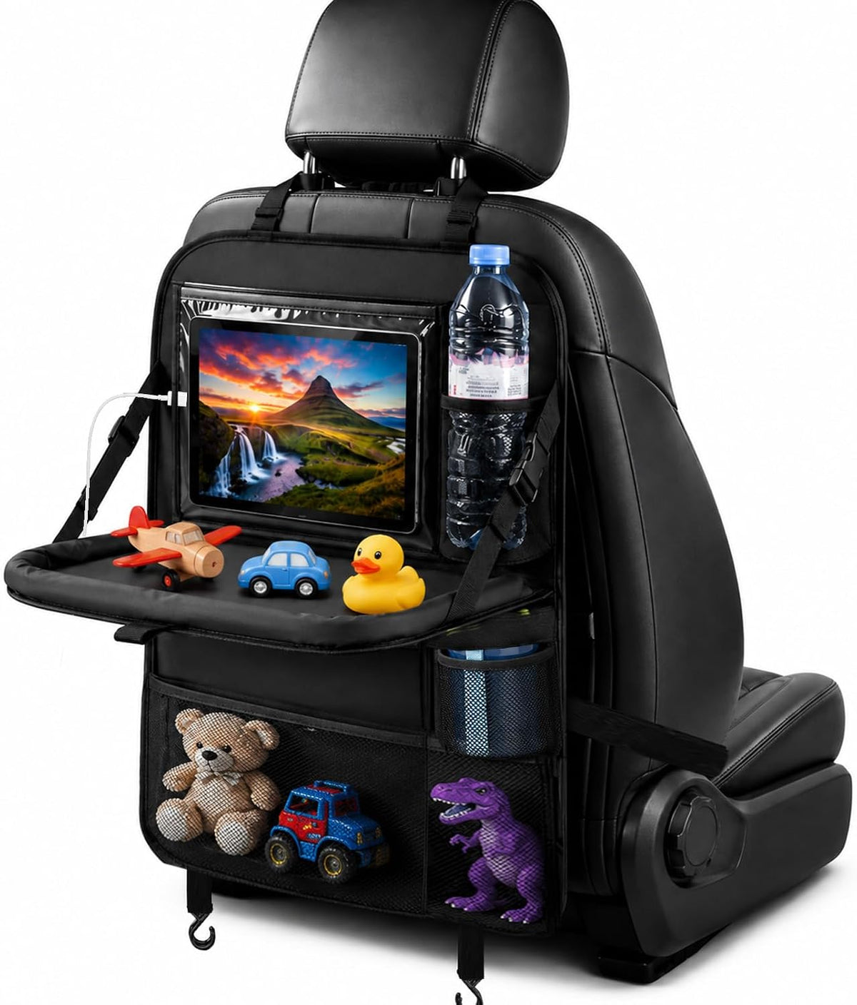 Backseat Car Organizer with Tray Table,Dual 11" Tablet Holder-1 Pack