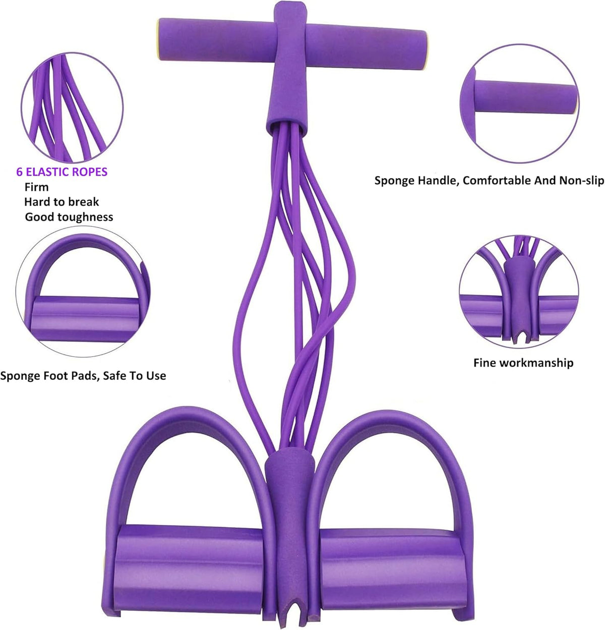 PWireless Resistance Bands - Multifunctional 6-Tube Manual Tension Pedal for Full-Body Workout | Natural Rubber