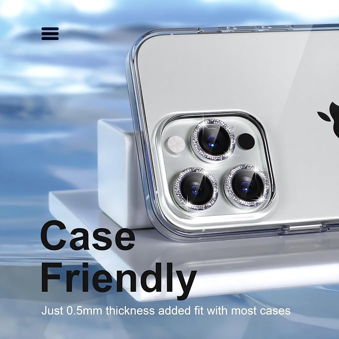 Misea Compatible for iPhone 15 Pro/iPhone 15 Pro Max Camera Lens Protector Bling