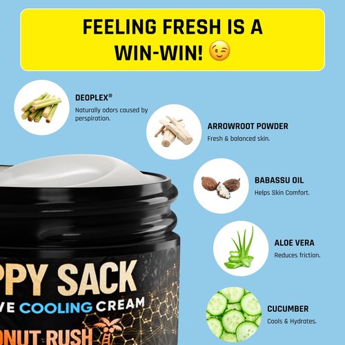 Derm Dude Happy Sack Ball Deodorant - Anti-Chafing Comfort Cream for Men | Aluminum-Free, Coconut Rush Scent, 2oz