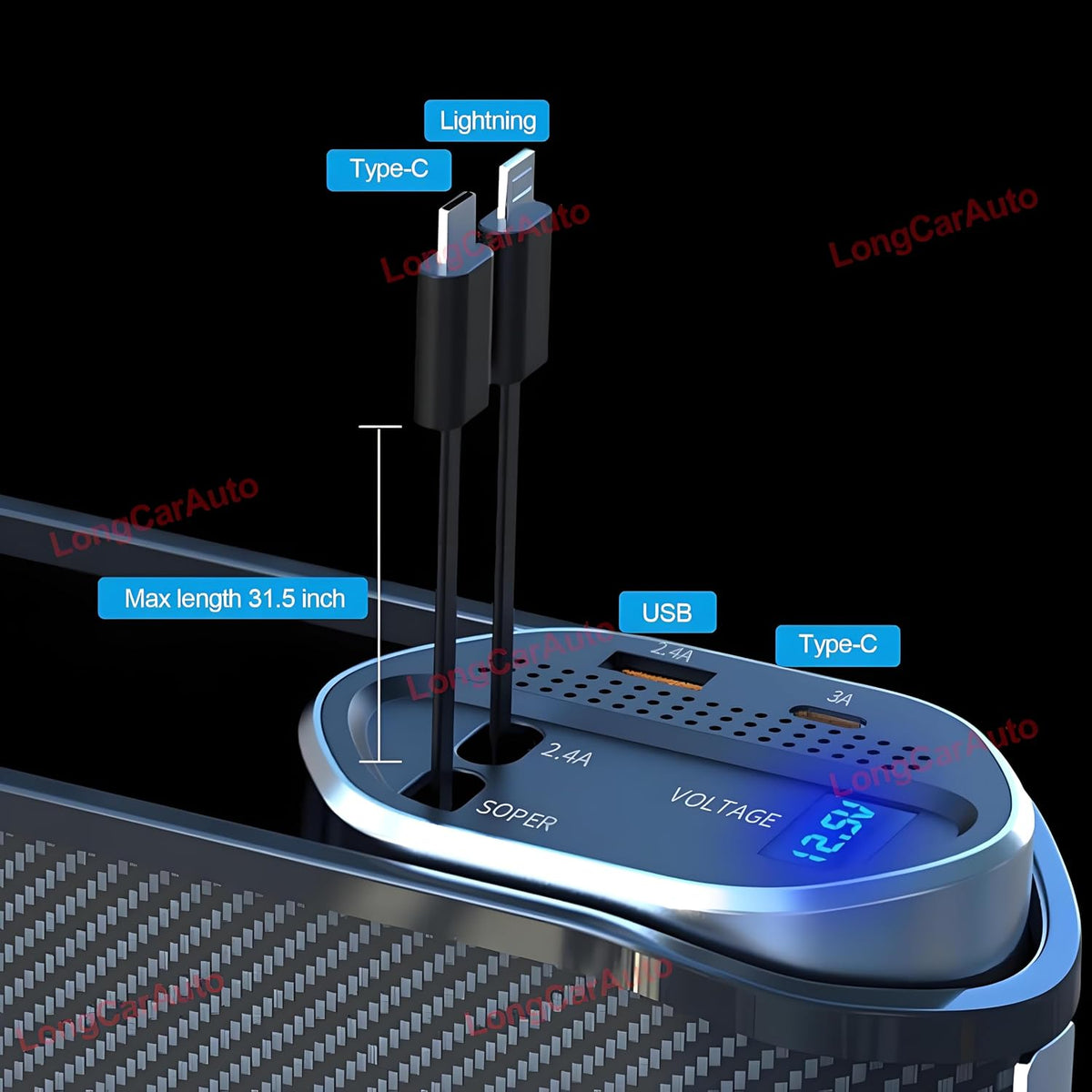 Car Seat Gap Filler Organizer with Wireless Charger & Cigarette Lighter | 2 Charging Cables, Retractable Charging Cords iOS Type-C USB Port Fast Charge Storage Box Cup Holder ( 5 in 1 )