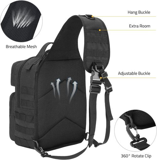 CVLIFE Tactical Sling Bag - Military Shoulder Backpack with Molle System & Hidden Pocket | Black EDC Bag