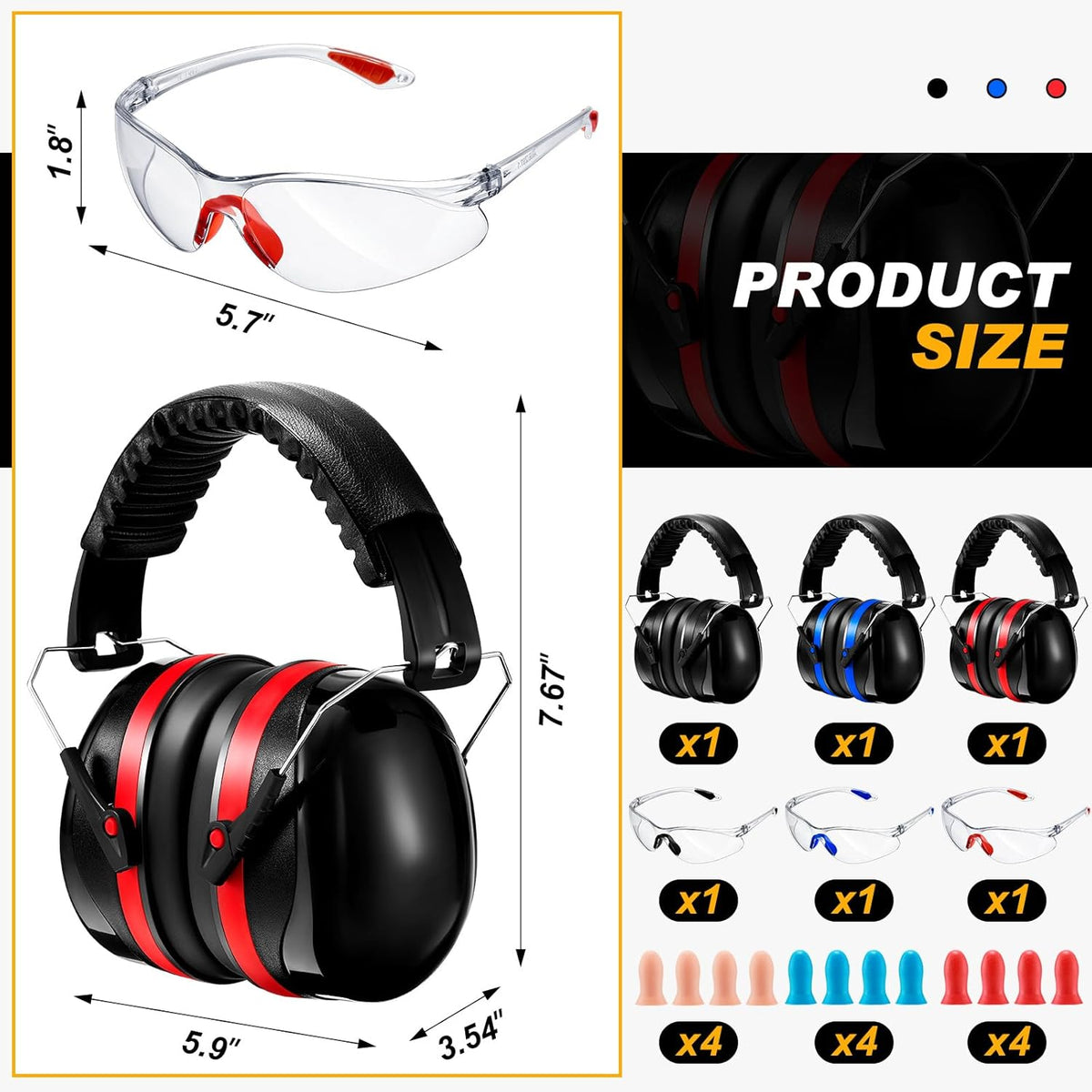 TrelaCo Shooting Ear Protection - 3 Pack Hearing Protection Ear Muffs 28dB with Glasses & Earplugs