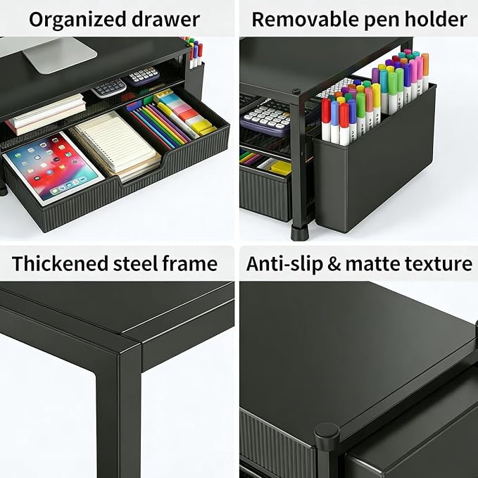ECOLOVI Desk Organizer and Accessories, 2-Tier Computer Monitor Stand Rise