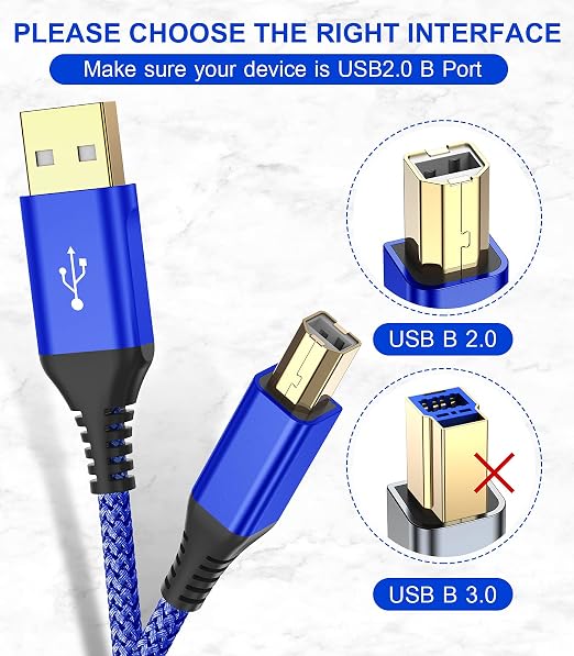 sweguard Printer Cable 10ft, USB 2.0 Printer Cable USB-A to USB-B Cable