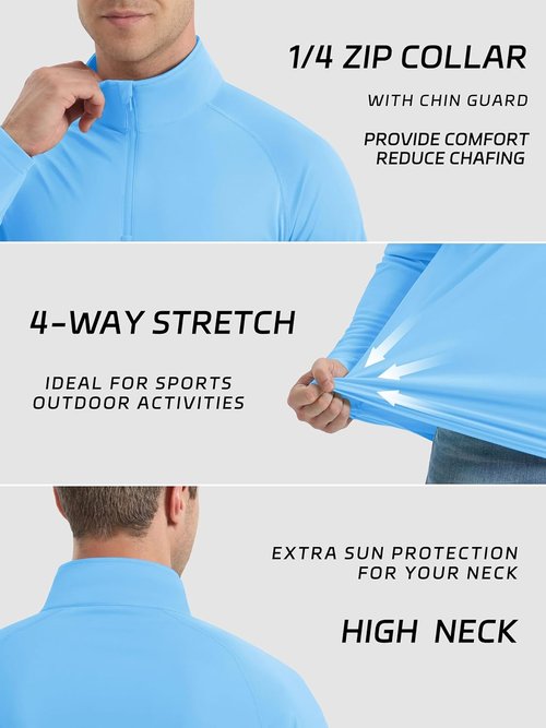 KEFITEVD Men's Long Sleeve UPF 50+ Sun Protection Shirt - Quick Dry 1/4 Zip UV Fishing T-Shirt