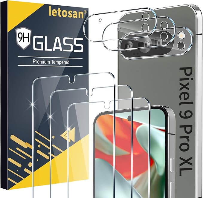letosan 3 Pack for Google Pixel 9 Pro XL Screen Protector Tempered Glass + 3