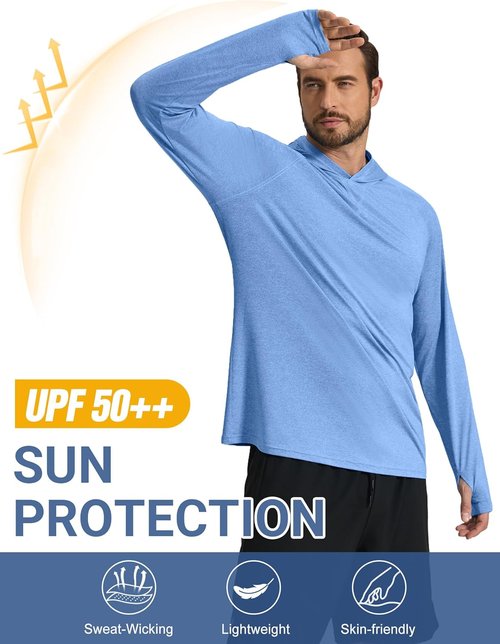 COOFANDY Men's Fishing Shirt - Lightweight Quick-Dry UPF 50+ UV Protection Hoodie | Long Sleeve Rash Guard