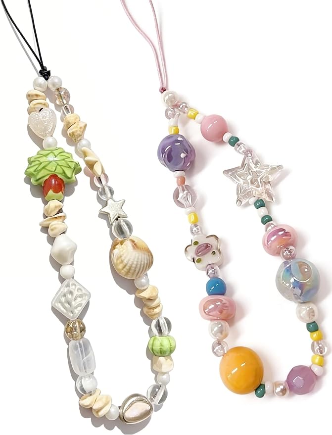 2 Pcs Phone Charm Strap Hand for iPhone Wrist Strap Camera Lanyard Pearl Beaded